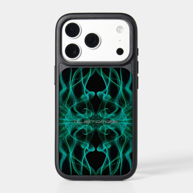 Custom Name Green Smoke Symmetrical Black Otterbox iPhone Case (Back)