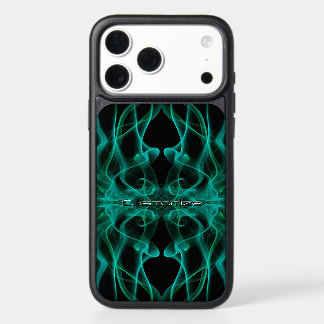 Custom Name Green Smoke Symmetrical Black iPhone 17 Pro Max Case