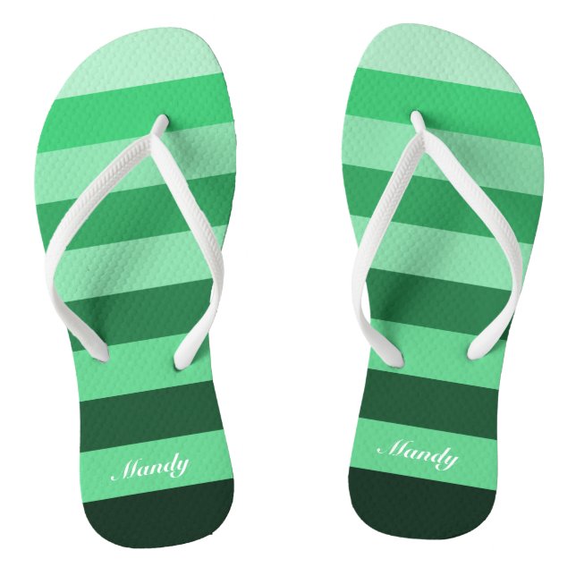 Custom Name Green Stripes Pattern Flip Flops (Footbed)