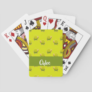 Custom name green turtles poker cards