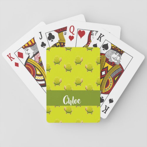 Custom name green turtles poker cards