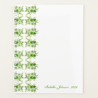 Custom Name Green Watercolor Floral Planner