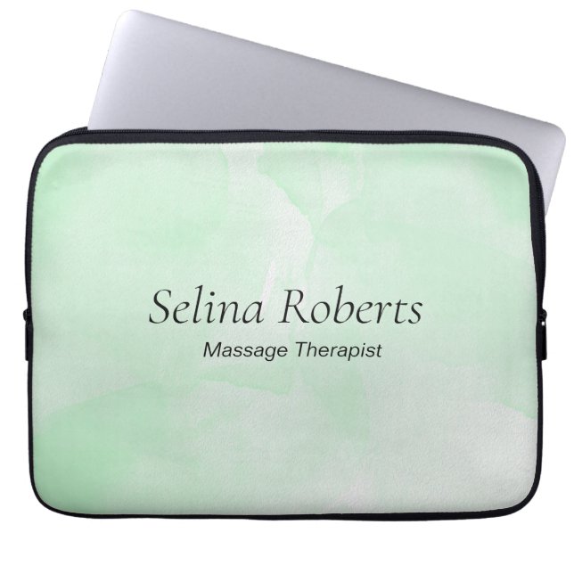 Custom name green watercolor laptop sleeve (Front)