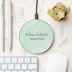 Custom name green watercolor wireless charger