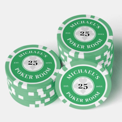 Custom Name Green  White Las Vegas Denomination Poker Chips