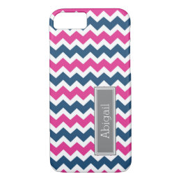 Custom Name Grey Blue Pink Chevron iPhone 8/7 Case