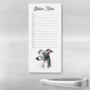 Custom Name Grey Italian Greyhound Watercolor Magnetic Notepad