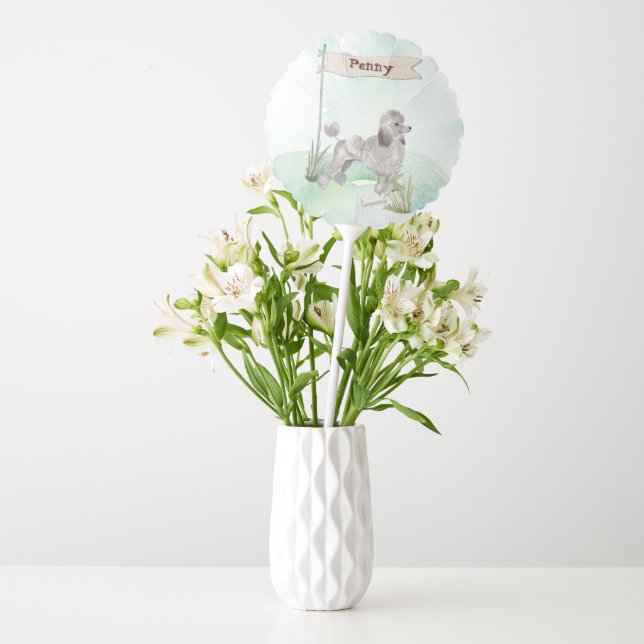 Custom Name Grey Poodle Pet Dog Balloon (Vase)