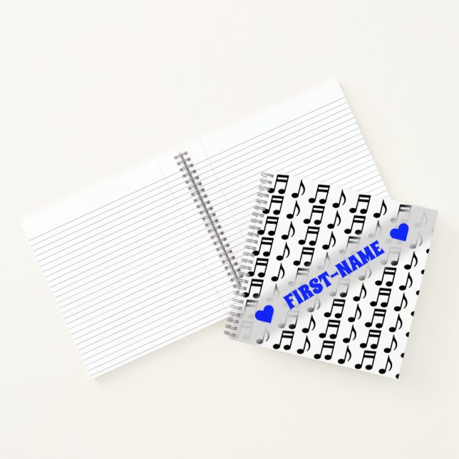Custom Name + Grid of Musical Notes Notebook (Inside)