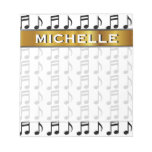 [ Thumbnail: Custom Name + Grid of Musical Notes Notepad ]