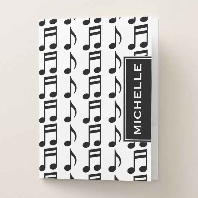 Custom Name & Grid of Musical Notes Pocket Folder (Front)