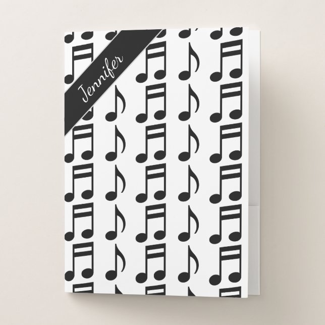Custom Name + Grid of Musical Notes Pocket Folder (Front)