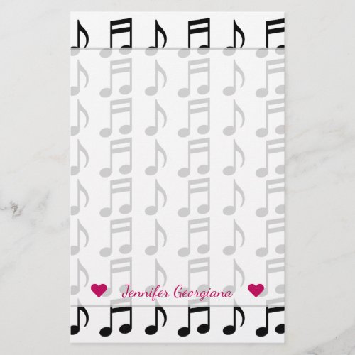 Custom Name  Grid of Musical Notes Stationery