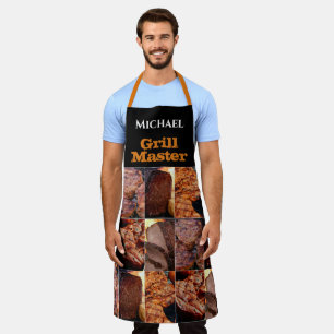 Custom Name Grill Master BBQ Barbecue Meat Black Apron