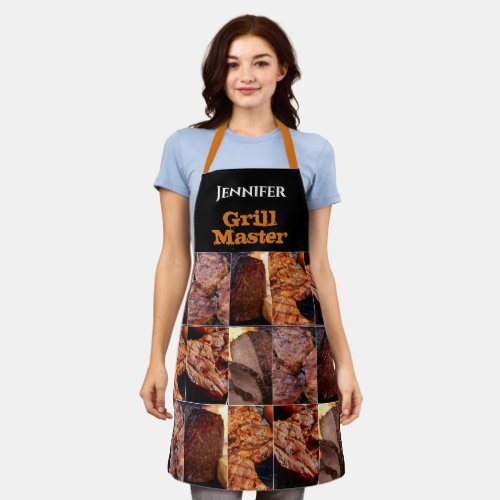 Custom Name Grill Master BBQ Barbecue Meat Black Apron