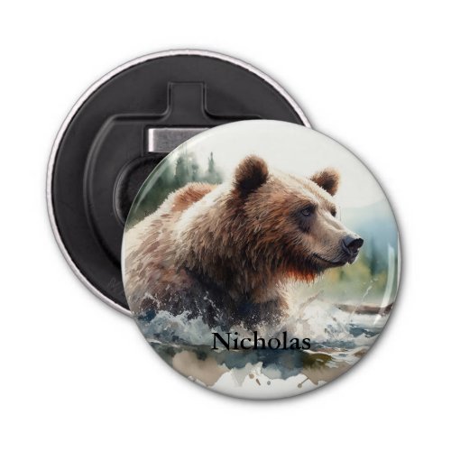 Custom Name Grizzly Bear Wildlife Nature Art  Bottle Opener