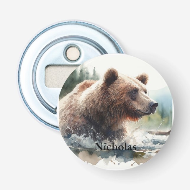 Custom Name Grizzly Bear Wildlife Nature Art  Bottle Opener (Front)