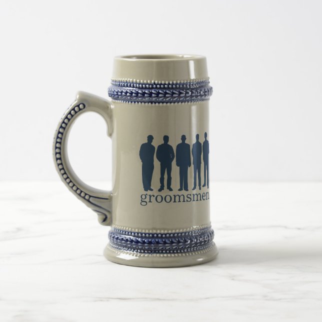 Custom name groomsman bachelor blue beer stein (Left)