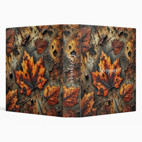 Custom Name Grungy Autumnal Industrial Leaves 3 Ring Binder