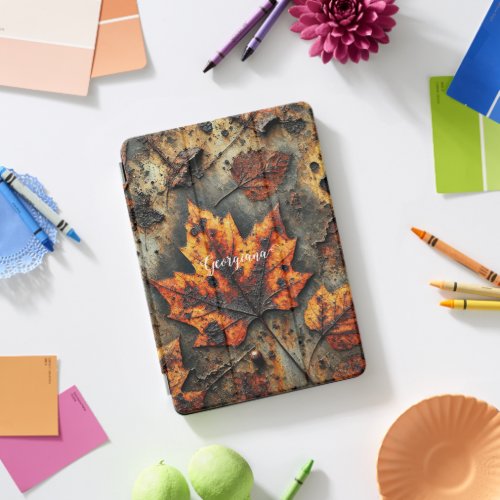 Custom Name Grungy Autumnal Industrial Leaves iPad Pro Cover