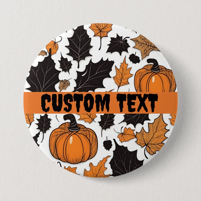 Custom Name Halloween Button, Autumn Leaf Pumpkin  Button (Front)