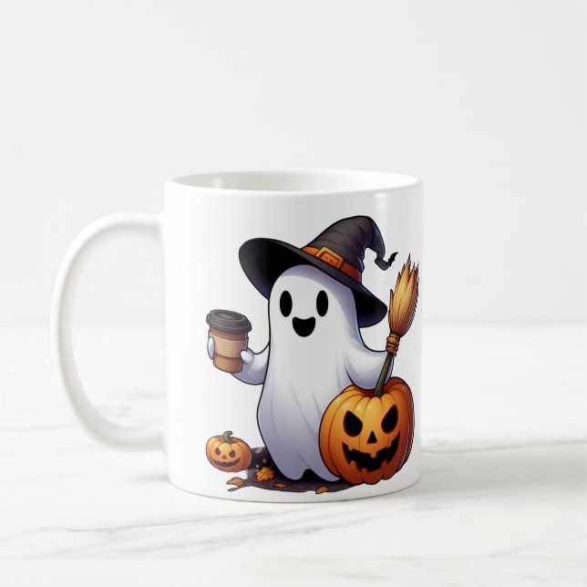 Custom name Halloween ghost coffee mug (Left)