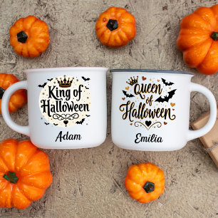 Custom Name Halloween King Queen Coffee Mug Set
