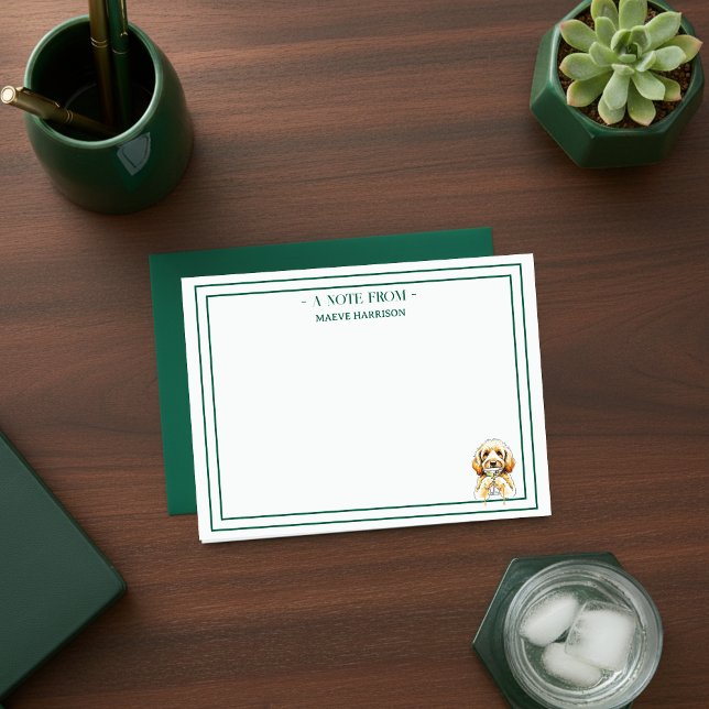 Custom Name Hand Drawn Golden Doodle Martini Flat Note Card (Gift custom stationery to the dog lover in your life!)