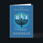Custom Name Hanukkah Menorah on Dark Blue Card<br><div class="desc">You can send this card to anyone this coming Hanukkah to greet them and share good wishes. This card also comes with a customizable front that enables you to put your name on the cover. Start personalizing now and send out copies to people you know.</div>
