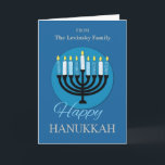 Custom Name Hanukkah Menorah on Dark Blue Card<br><div class="desc">You can send this card to anyone this coming Hanukkah to greet them and share good wishes. This card also comes with a customizable front that enables you to put your name on the cover. Start personalizing now and send out copies to people you know.</div>