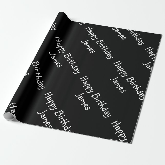 Custom Name Happy Birthday Black Wrapping Paper (Unrolled)