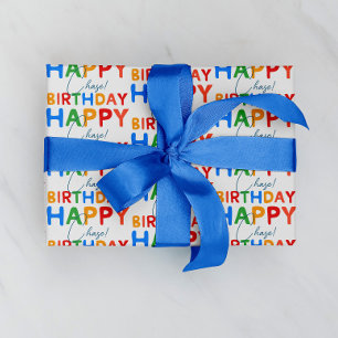 Custom Name Happy Birthday Boy Wrapping Paper
