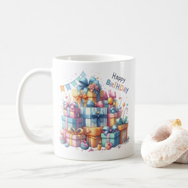 Custom Name Happy Birthday Coffee Mug (With Donut)
