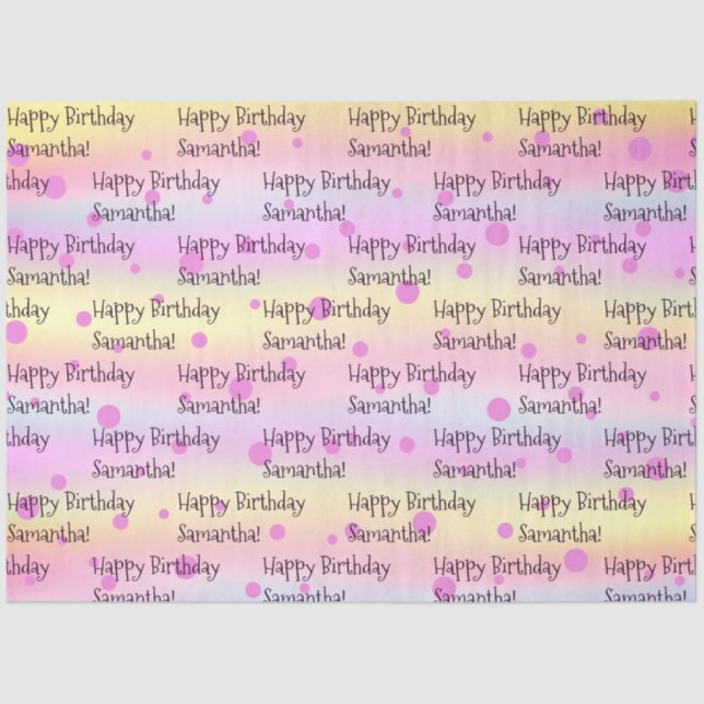 Custom Name Happy Birthday Colorful  Tissue Paper (Front)