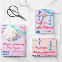 Custom NAME Happy Birthday Girl's Gift Wrapping Pa Wrapping Paper Sheets