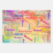 Custom NAME Happy Birthday Girl's Gift Wrapping Paper Sheets (Front 2)