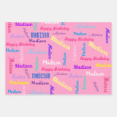 Custom NAME Happy Birthday Girl's Gift Wrapping Paper Sheets (Front)