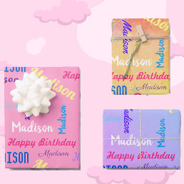 Custom NAME Happy Birthday Girl&#39;s Gift Wrapping Paper Sheets