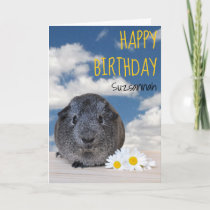 Custom Name Happy Birthday Guinea Pig White Daisy Card