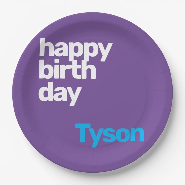 custom name happy birthday minimal modern party  paper plates (Front)