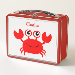 Custom Name Happy Crab Metal Lunch Box