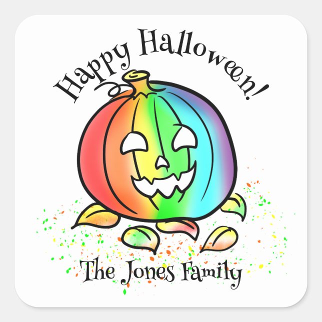 Custom Name Happy Halloween Pride Pumpkin Fun LGBT Square Sticker (Front)