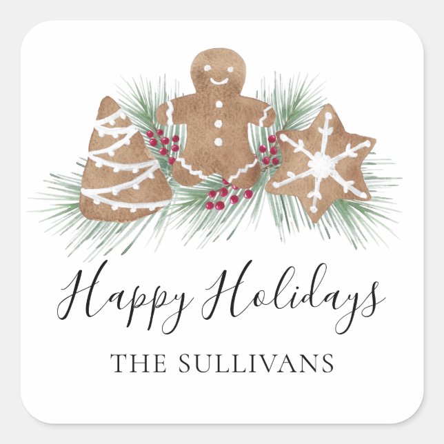 Custom Name Happy Holidays Cookies Square Sticker (Front)