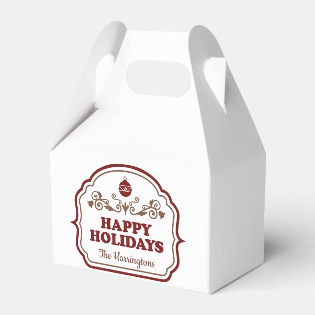 Custom name Happy Holidays favor boxes (Front Side)