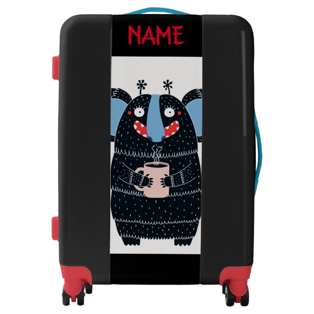 CUSTOM NAME HAPPY MONSTER DOODLE CRITTERS LUGGAGE (Front)