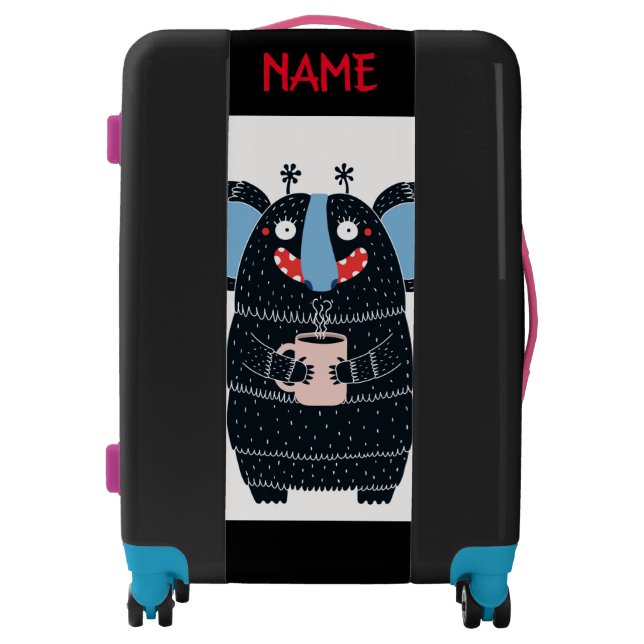 CUSTOM NAME HAPPY MONSTER DOODLE CRITTERS LUGGAGE (Front)