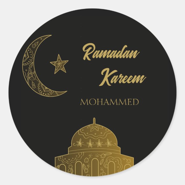 Custom name Happy Ramadan Kareem 2026 Classic Round Sticker (Front)