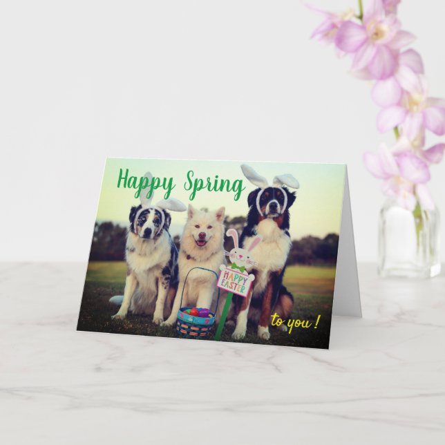 Custom Name Happy Spring Dogs Aesthetic Greetings Card (Orchid)