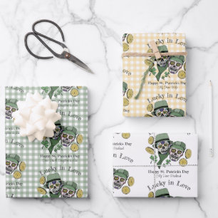 Custom Name Happy St Patricks Day Sugar Skull Wrapping Paper Sheets