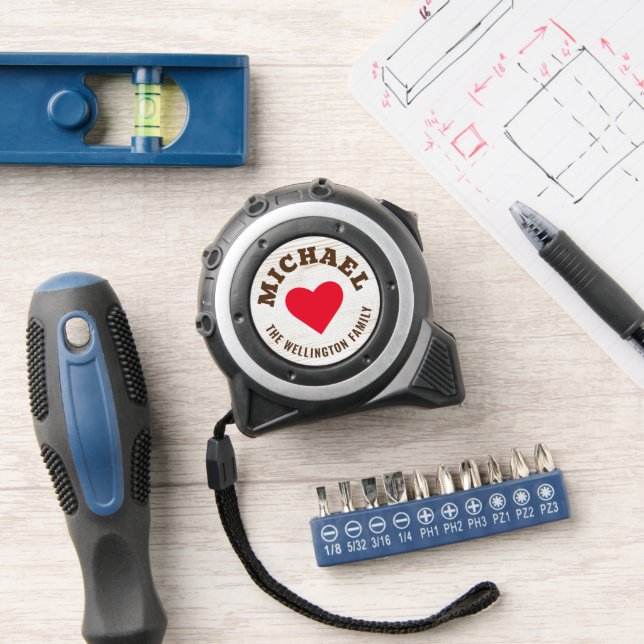 Custom Name Heart Family Name Dad Husband Tape Measure (Workshop)